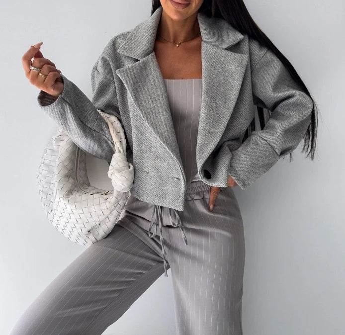 Urban Women's Temperament Suit Jacket Autumn Basic Solid Color Short Button Woolen Coat Commuting Versatile Women's Suit Jacket - Colouronova