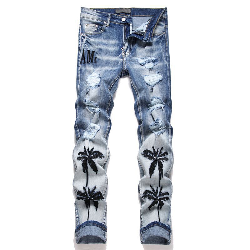 Embroidered Ripped Slim Fit Jeans Colouronova