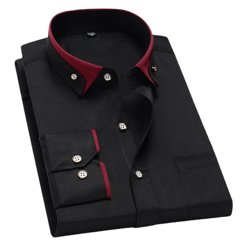 Men's Color Block Collar Stretch Long Sleeve Shirt Colouronova