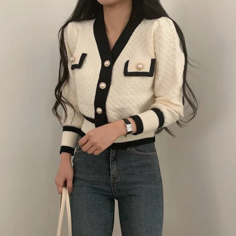 Retro Women Cardigan Jacket Autumn Winter Women's Knitted Sweater Single-breasted Long Sleeve Knitwear Outerwear - Colouronova