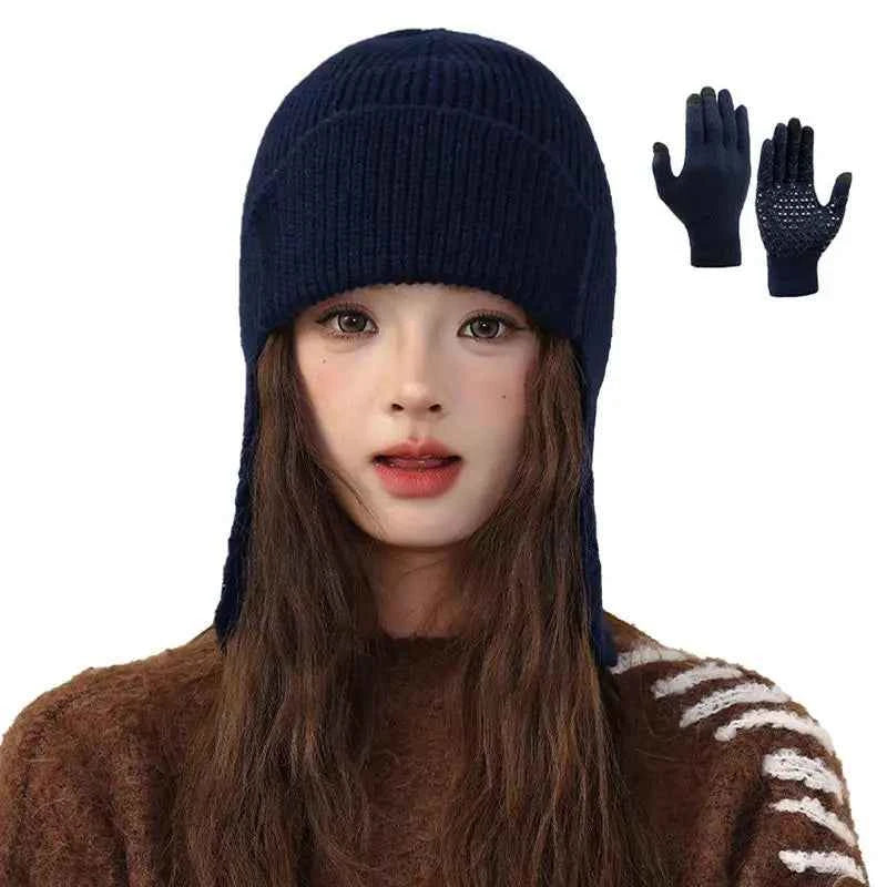 Winter Hat And Gloves Set For Women Elastic Women Knit Hats Women Winter Gloves Knit Beanie Hats Trendy Winter Knit Hats