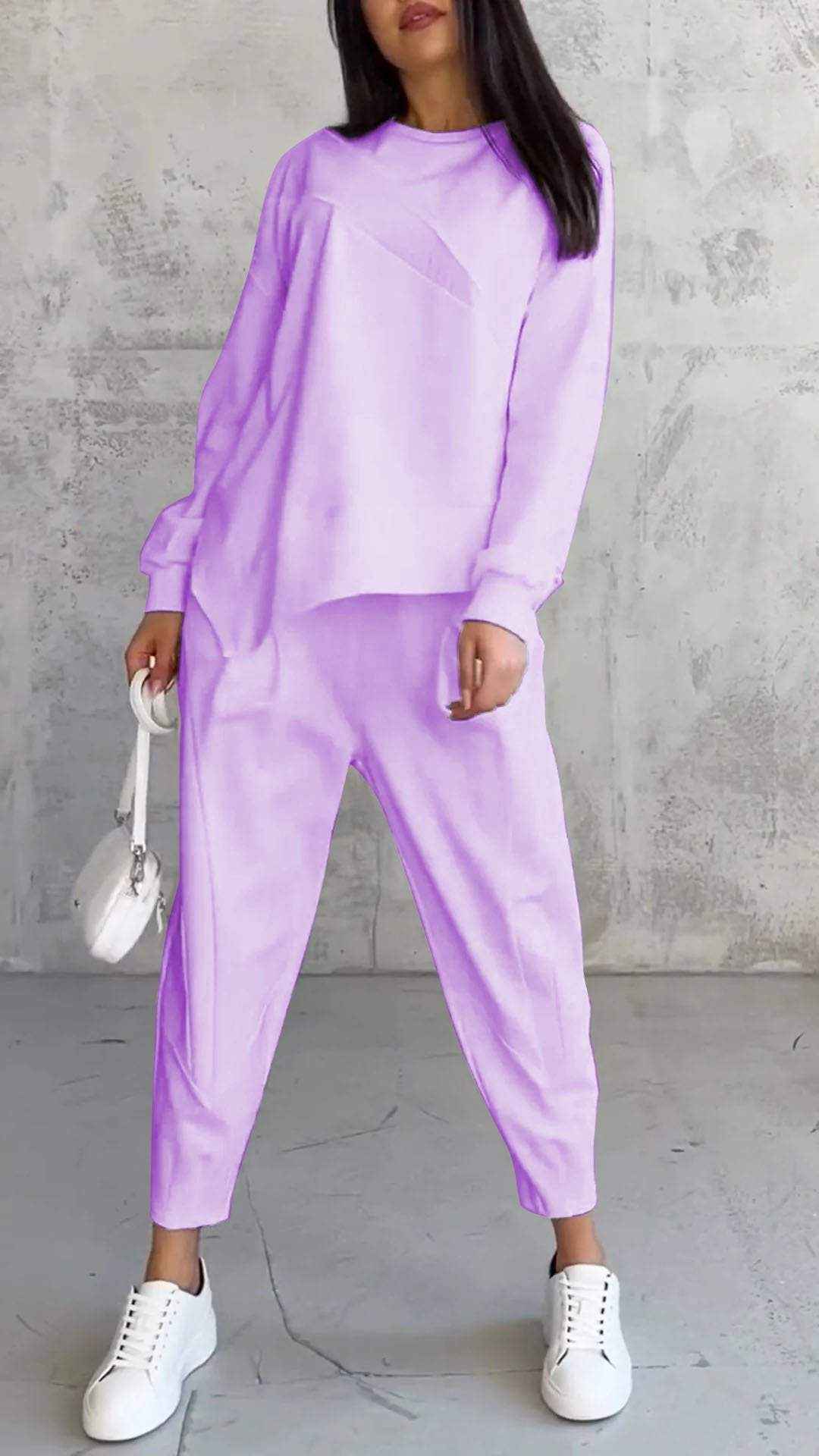 Women's Casual Round Neck Loose Long Sleeve Sweatshirt Set