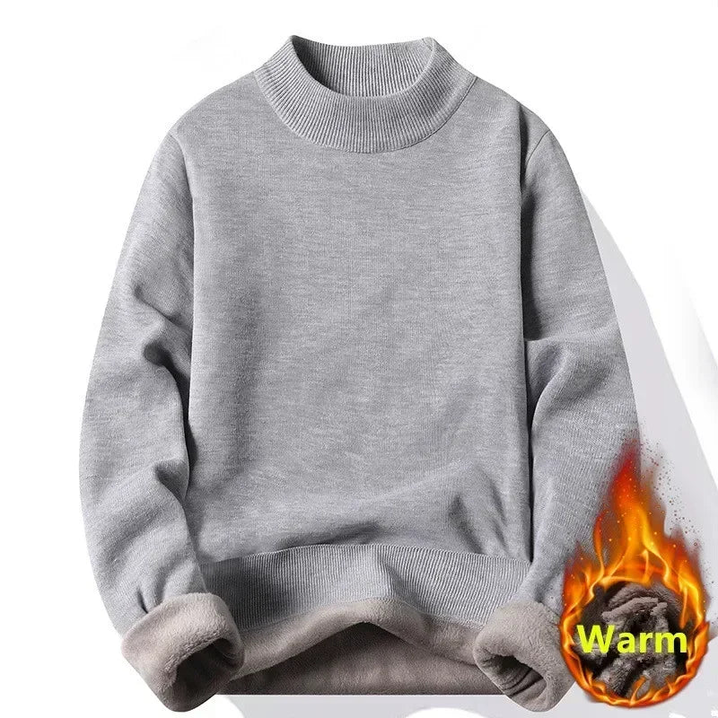 New 2025 Men's Winter Pullovers Casual Solid Color Mock Neck Sweaters Fashion Loose Thickened Warm High-Quality Jumper for Men - Colouronova