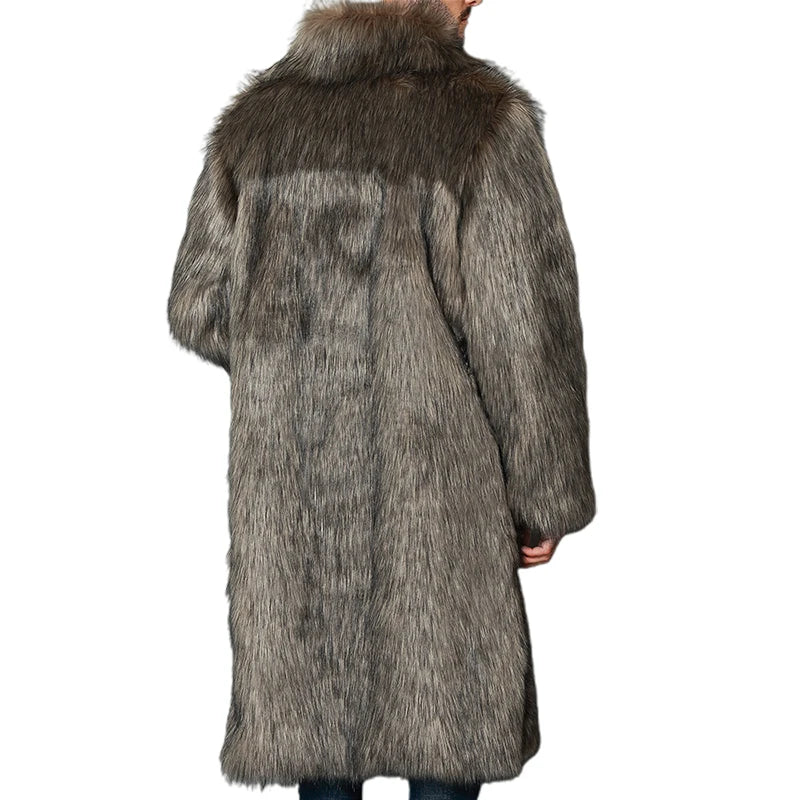 Men s Luxury Faux Fur Coat Jacket Turn Down Collar Long Sleeve Winter Warm Long Coats Overcoat Outwear - Colouronova
