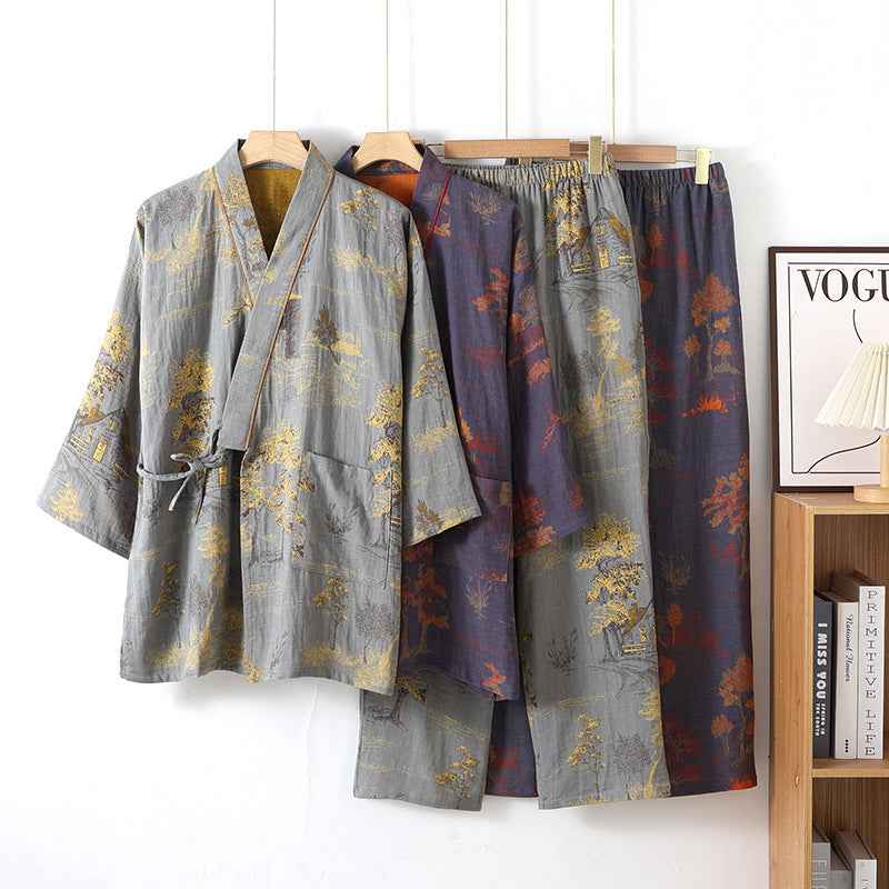 Mens Kimono Style Cotton Pajama Set