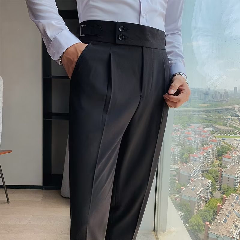 Mens High Waist Straight Leg Trousers Colouronova