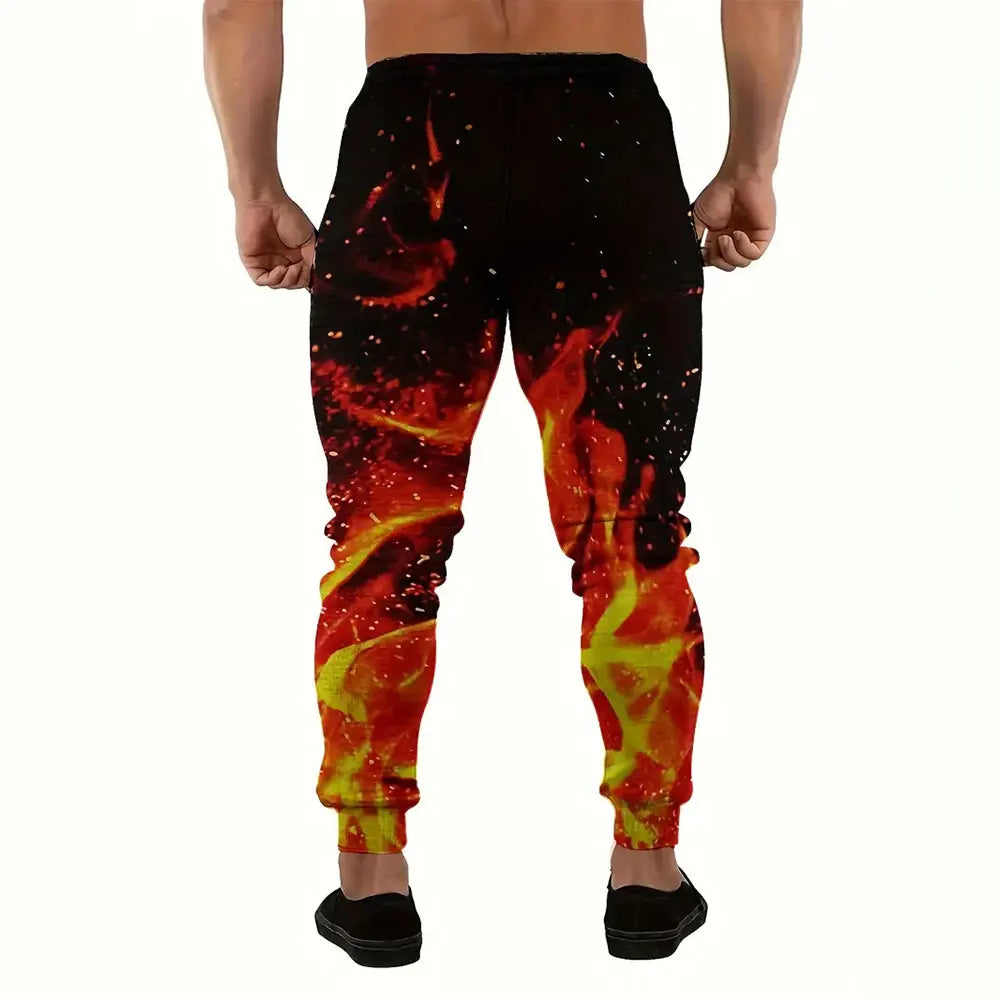 Winter New Thick Warm Pants 2026 New Fashion 3D Flame Print Sweatpants Men Large Size Loose Casual Pocket Drawstring Sweatpants - Colouronova