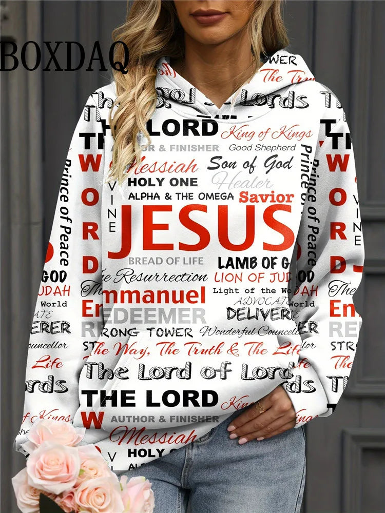 Jesus Christian Hoodies Women Fashion Hoodie Letter Print Sweats Harajuku Coats Women Sweatshirt Gym Pullovers Women's Clothing - Colouronova