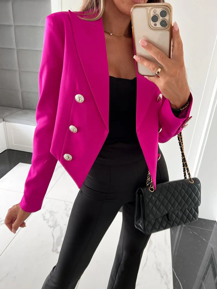 Women Autumn Winter Coat Jacket Solid Color Button Turndown Collar Long Sleeve Casual Fashion Elegant Comfortable Regular Fit - Colouronova