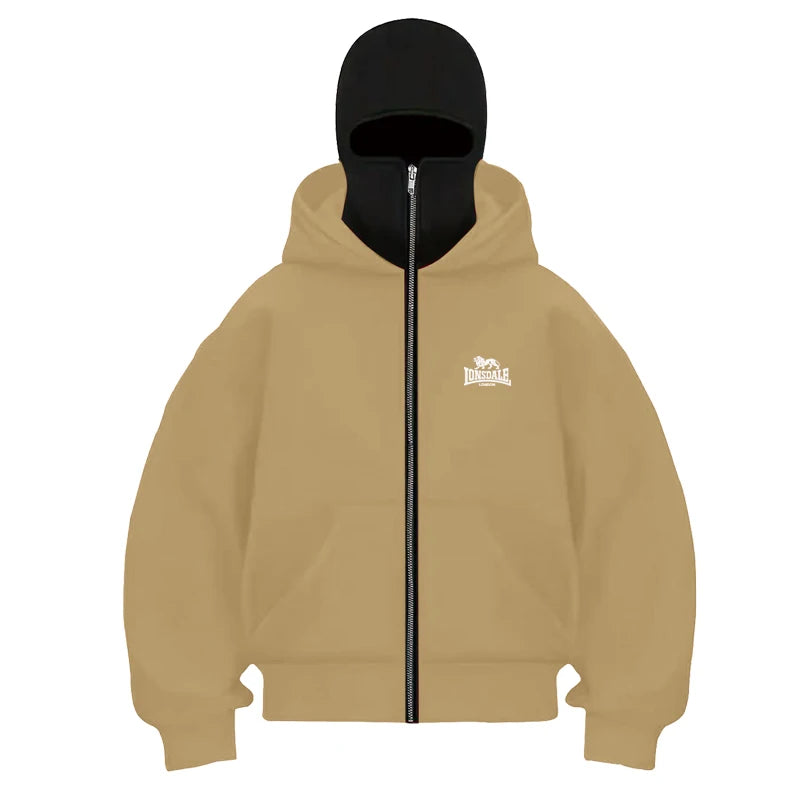 2025 Men's Autumn and Winter Outdoor fitness long-sleeved double-hat hoodie Loose, fashionable and casual zipper cardigan jacket - Colouronova