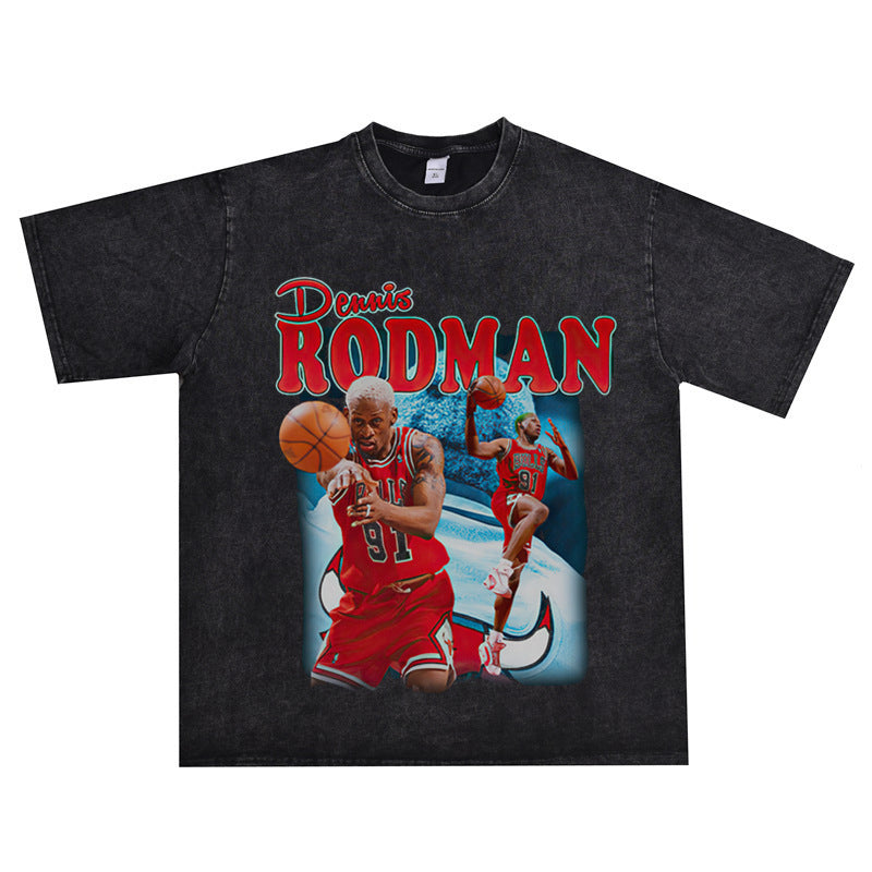 Vintage Basketball Player Print Cotton T-Shirt Colouronova