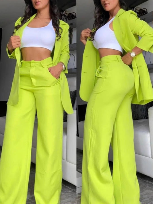 Women Elegant Solid Color Split Sleeve Lapel Suit Colouronova