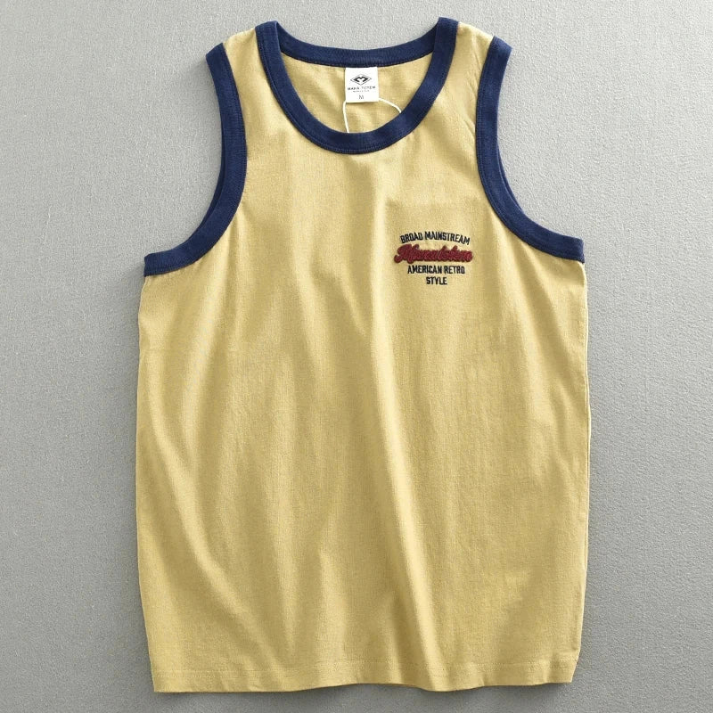 Summer Japan Retro Printed Basketball Loose Sleeveless T-shirt Tank Tops American Vintage Casual 100% Cotton Vest Tees for Men Colouronova