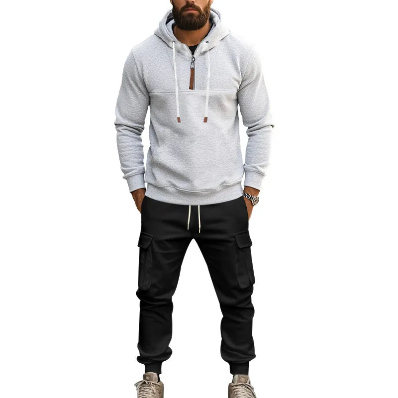 Men's Loose Hoodie Set with Thickened Casual Jacket and Long Pants for Autumn and Winter ensembles de sport deportes - Colouronova