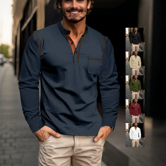 Men's Long Sleeve Stand Collar Polo Shirt Colouronova