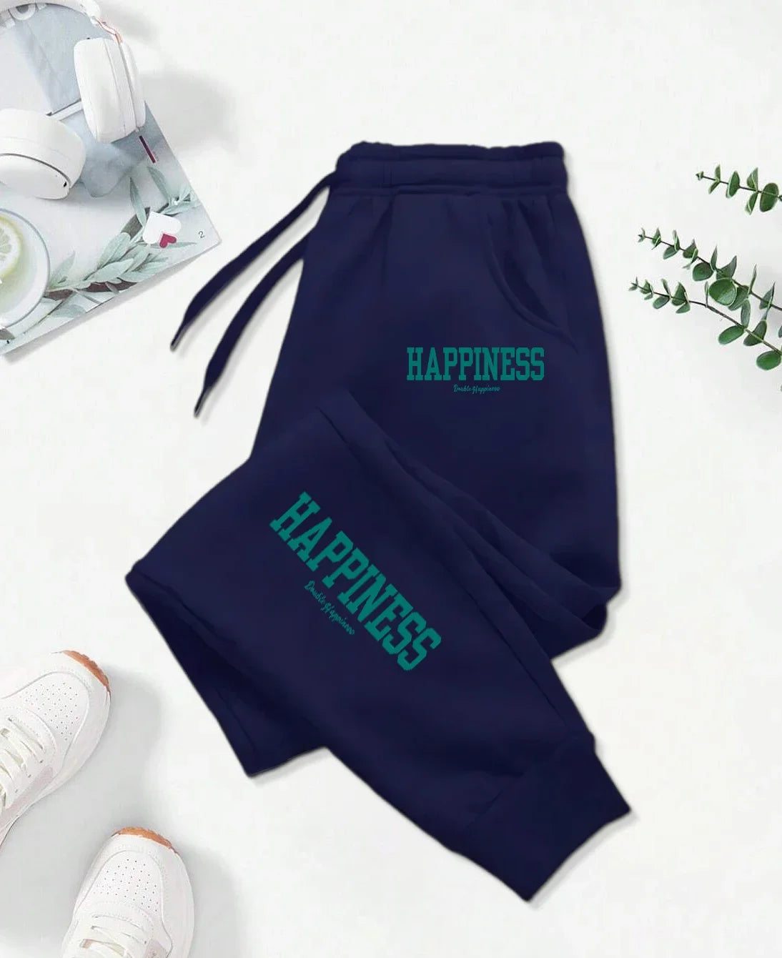 Happiness Letter Graphic Print Pattern Pants Woman Autumn Fashion Joggers Comfortable Warm Pants Unisex Fashion Jogging Pant - Colouronova