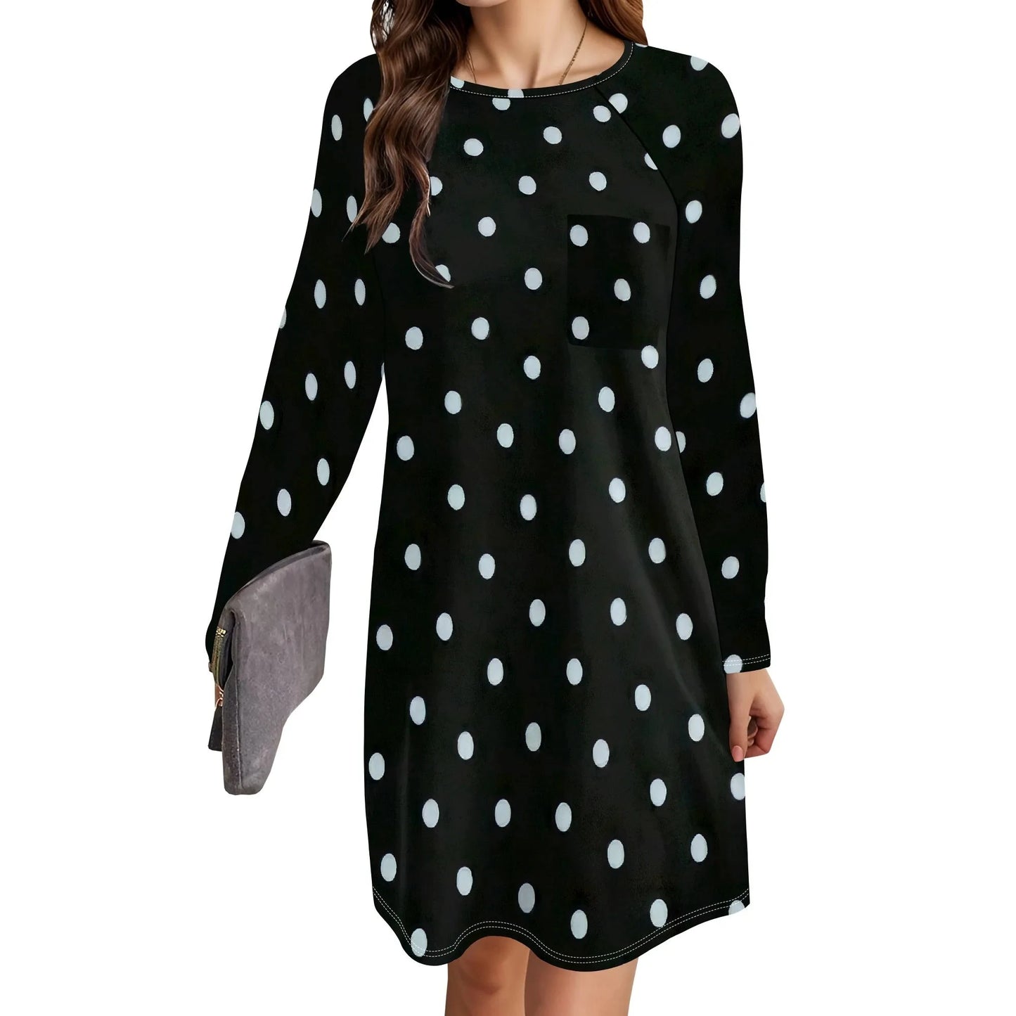 Women's Animal Print Dress Long Sleeve Crew Neck Winter Pullover Casual Loose Comfort Midi Dresses Colouronova