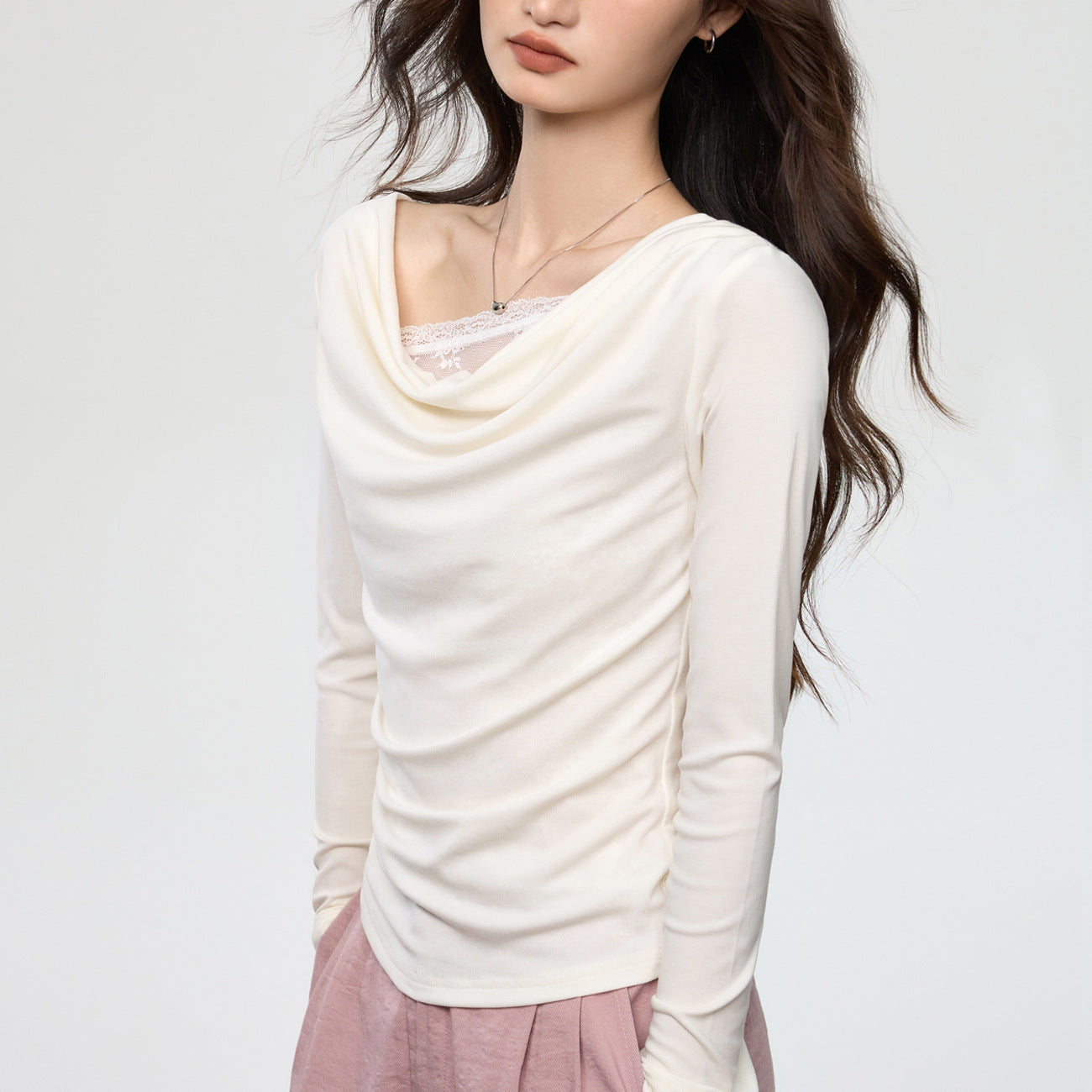Swing collar stitching fake two-piece long sleeve Colouronova