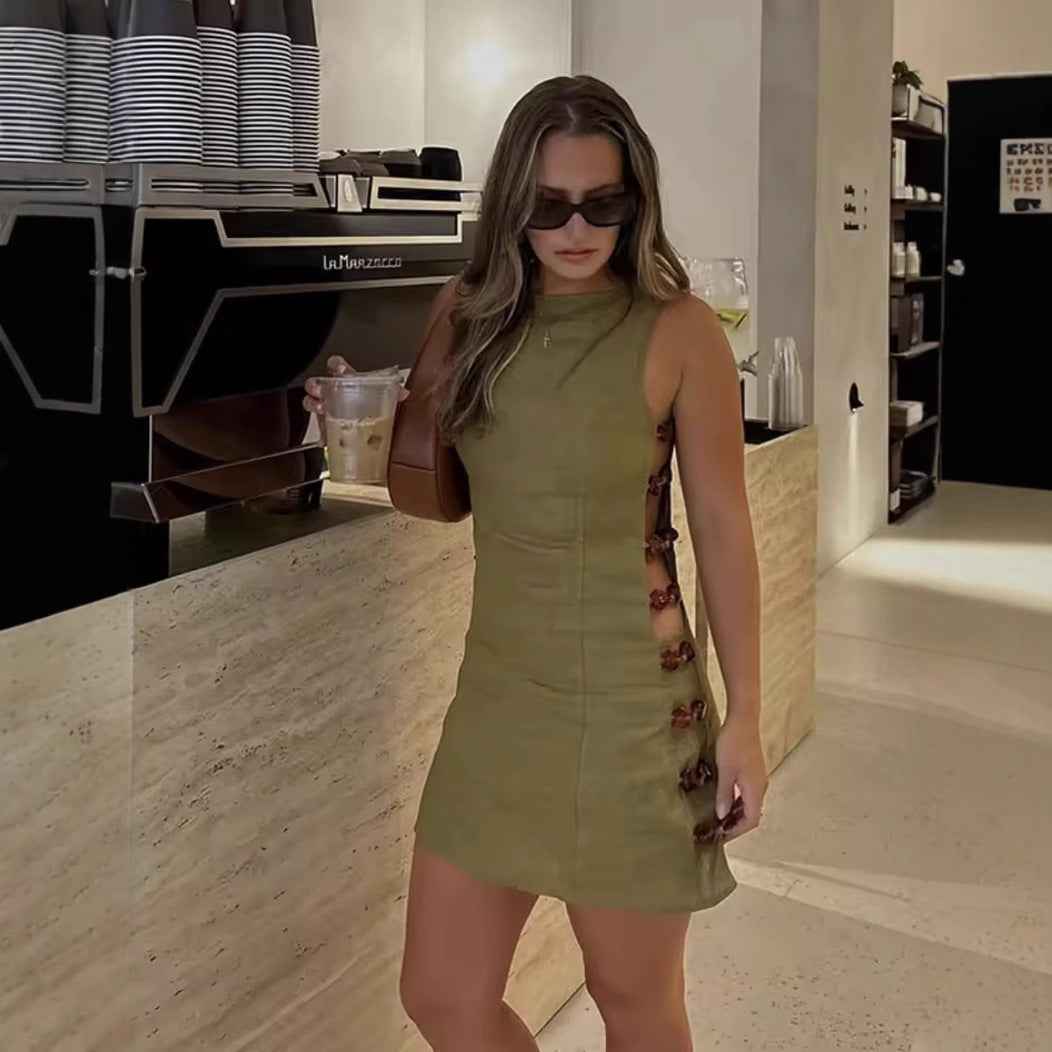 Womens Hollow Out Cotton Linen Dress