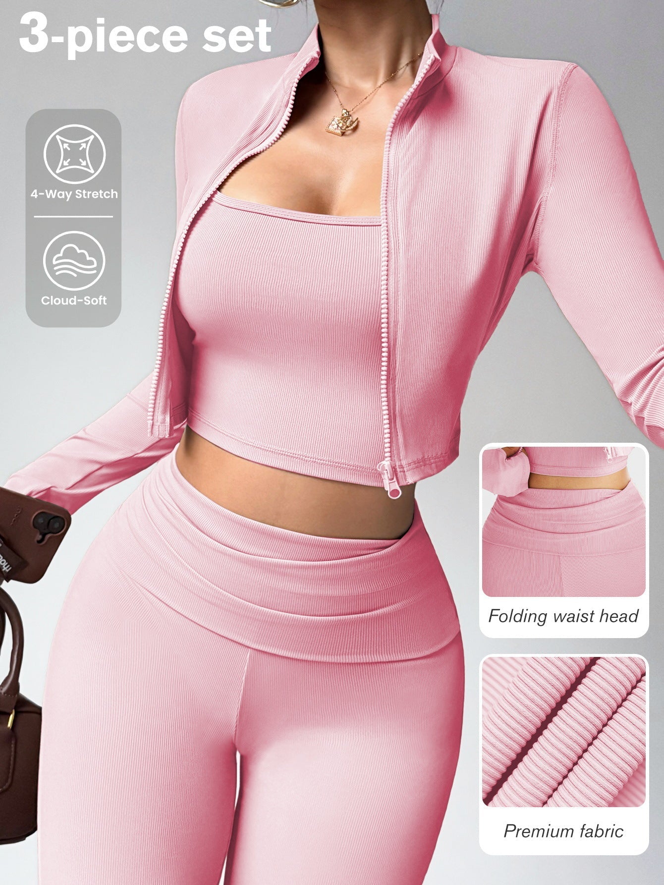 Womens Ribbed High-Waisted Sportswear Set Colouronova