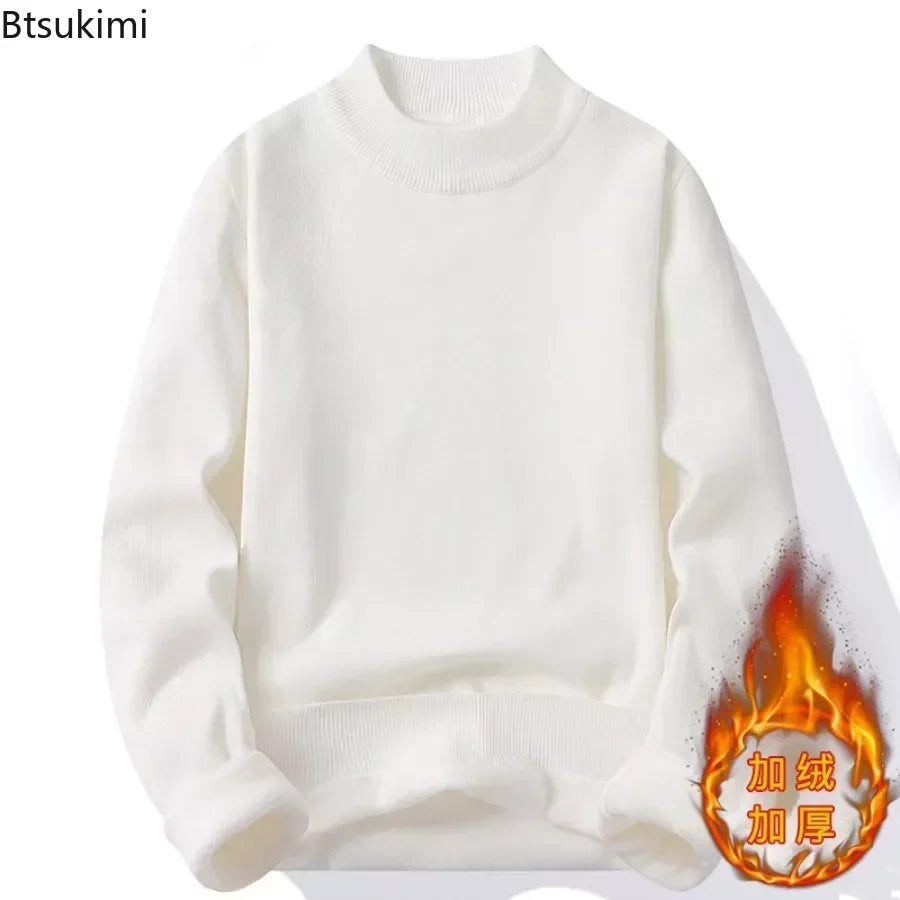 New 2025 Men's Winter Pullovers Casual Solid Color Mock Neck Sweaters Fashion Loose Thickened Warm High-Quality Jumper for Men - Colouronova
