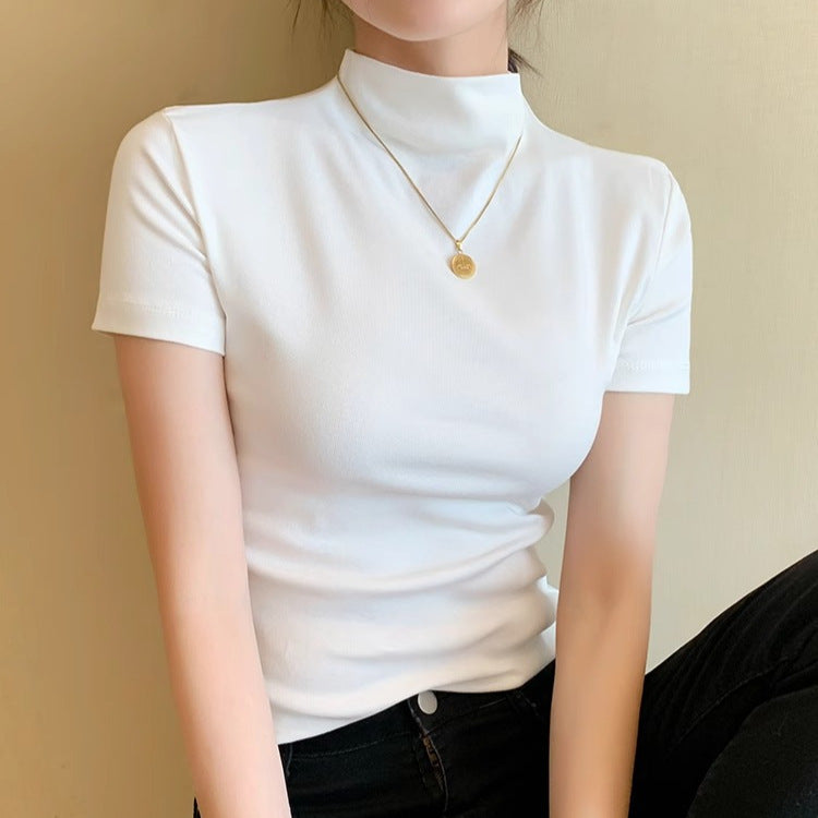 Women's Half Turtleneck Short-Sleeve Cotton Shirt Colouronova