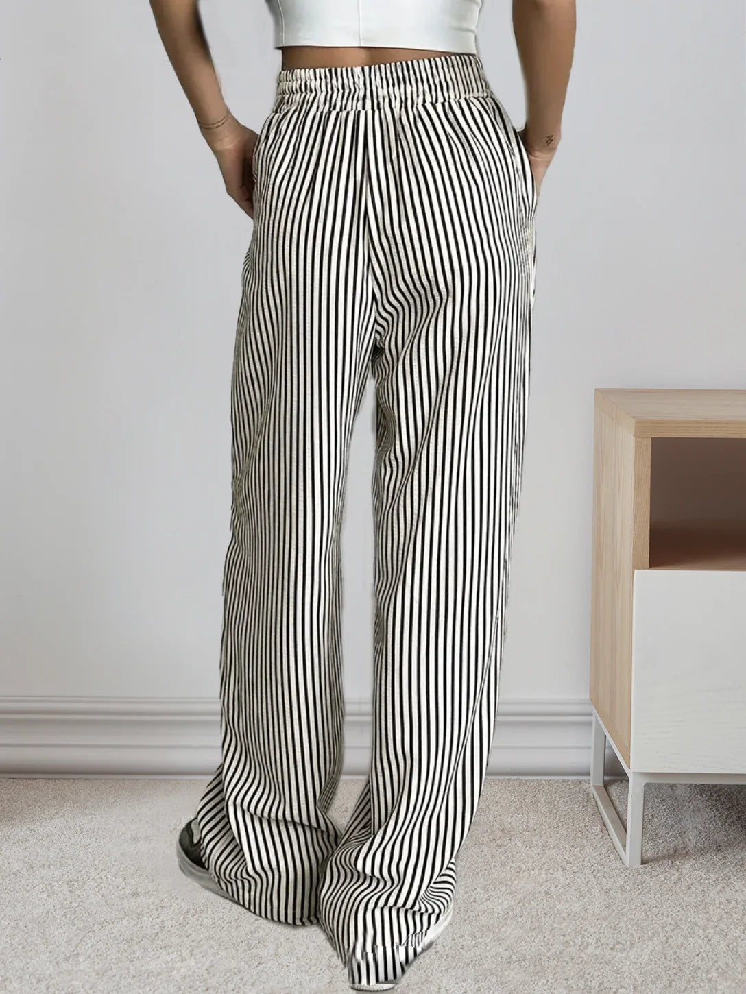 Womens clothing oriented elegant vacation casual fashion striped elastic waist spring summer autumn winter pants - Colouronova