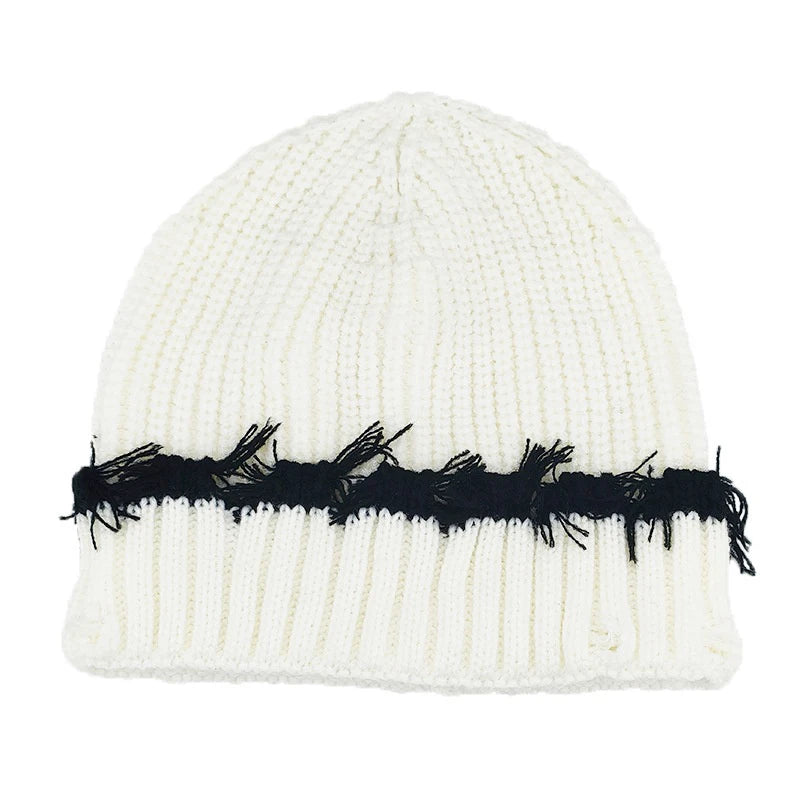 Y2K Knitted Beanie Hats Winter Warm Wool Caps With Holes Hip Hop Streetwear Accessories New Color Matching - Colouronova