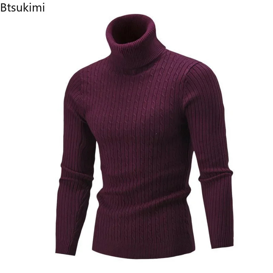 2025 Men's Warm Knitted Sweater Turtleneck Sold  Knitting Pullovers Tops Knitted Sweater Male Jumper All Match Casual Sweater - Colouronova