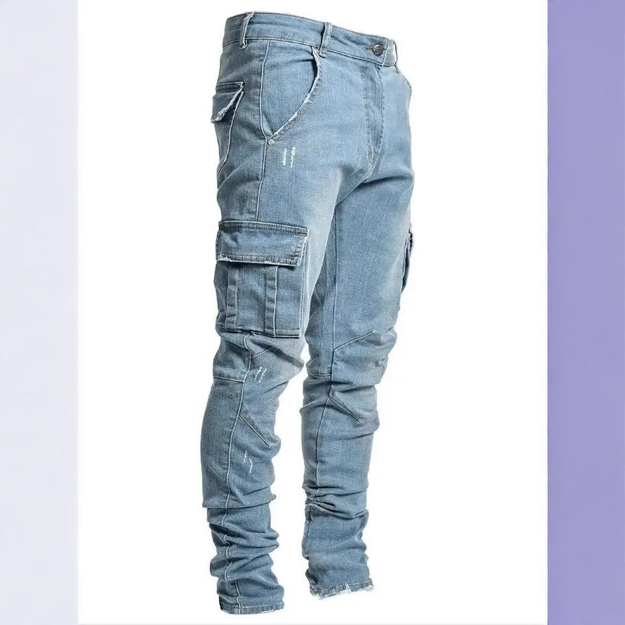Men's Slim-fit Denim Pants with Multiple Pockets Colouronova