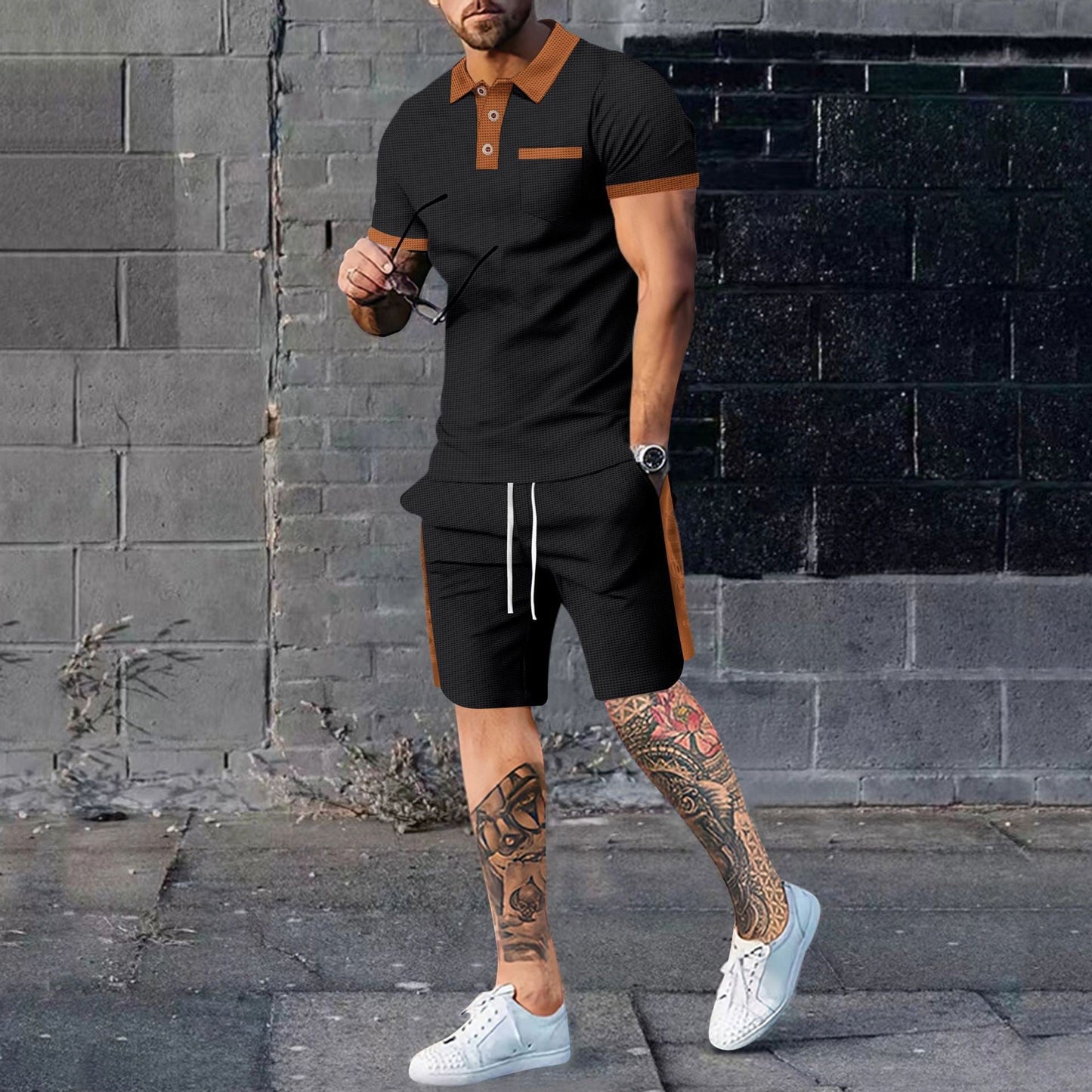Men's casual suit short-sleeved waffle Colouronova