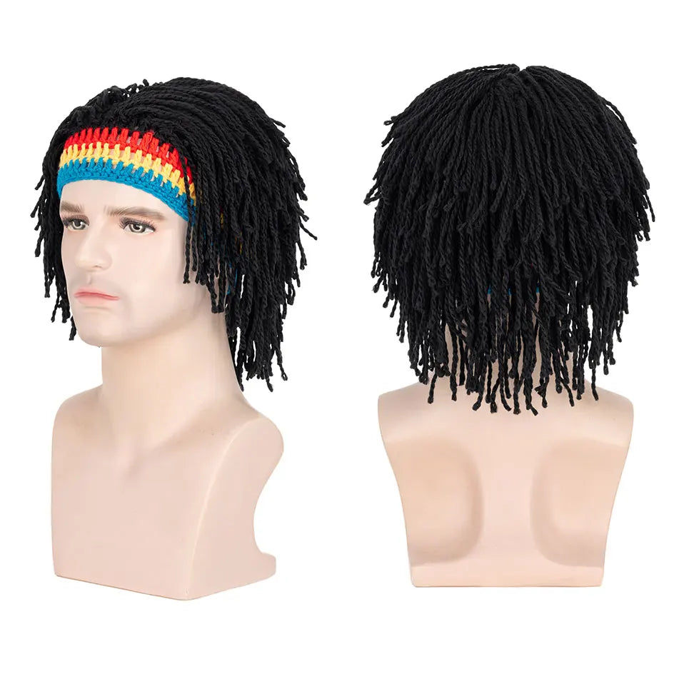 BENEHAIR Funny Rasta Wig Beard Hats Knitted Jamaican Rasta Beanie Hat with Dreadlocks Christmas Halloween for Men Women - Colouronova