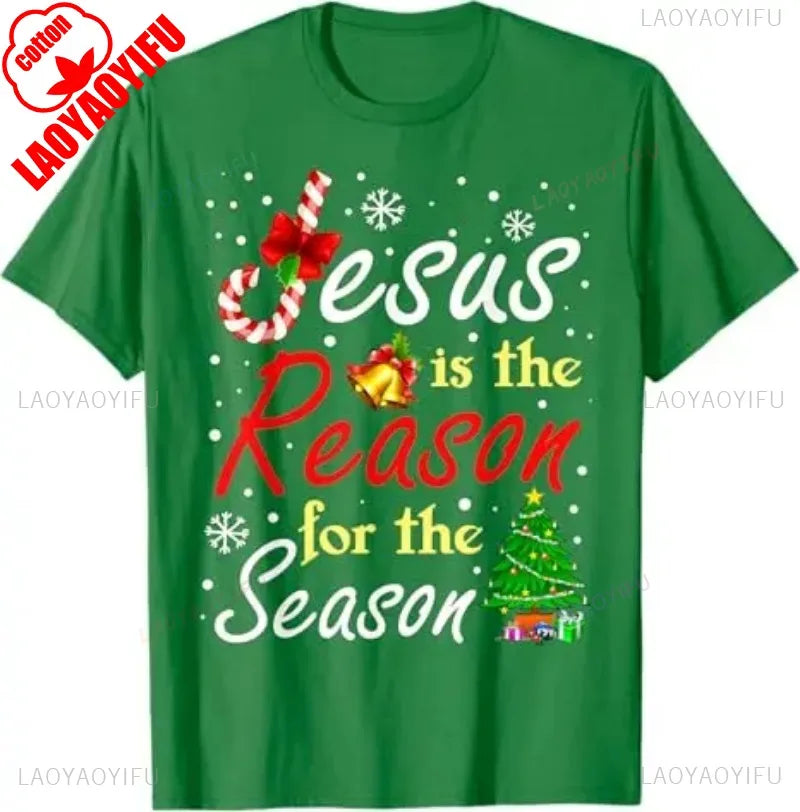 Christian Jesus The Reason Christmas Stocking Stuffer Gift TShirt Humor Funny Xmas Costume Cotton Tees Unisex Fashion Y2k Tops - Colouronova