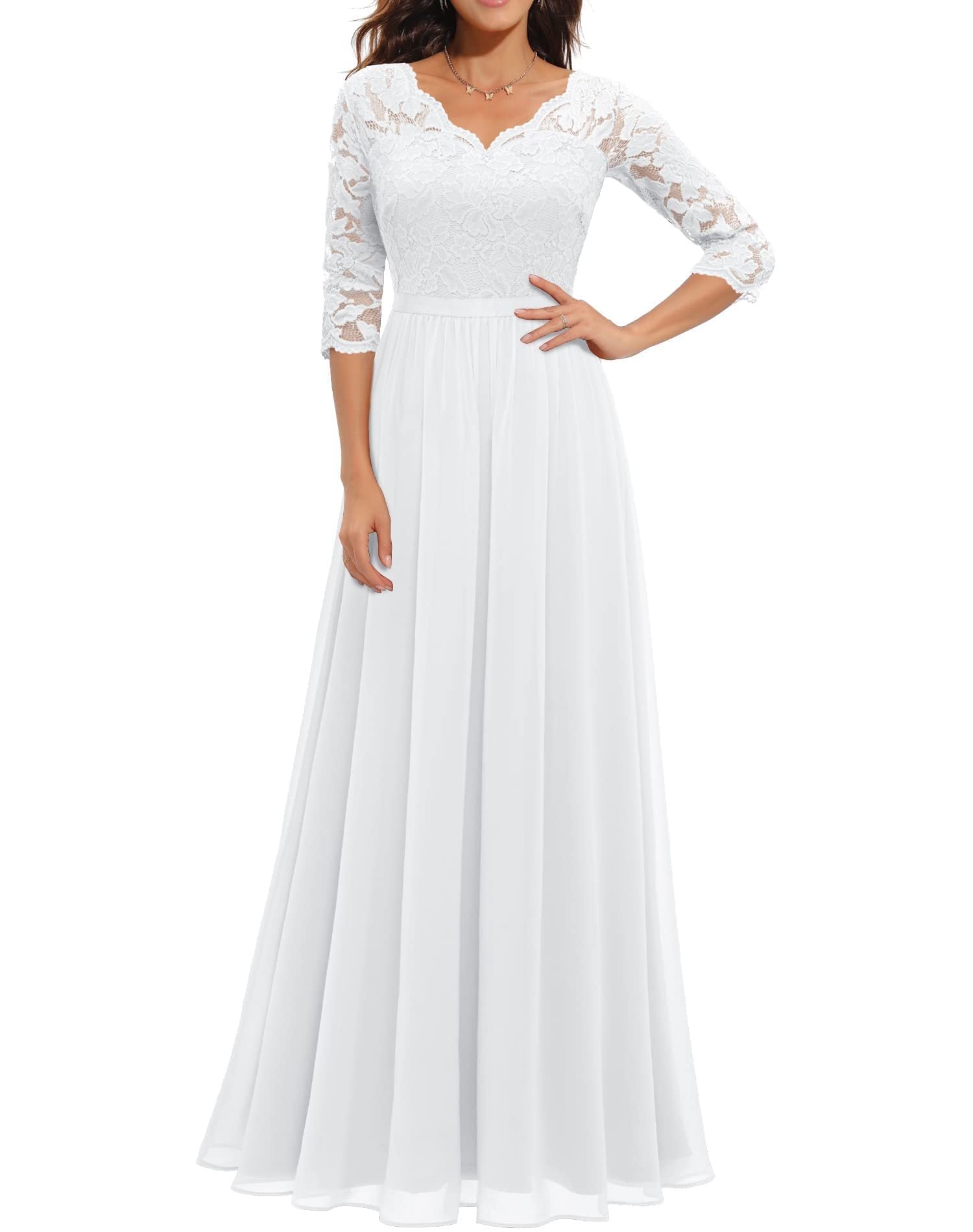 Lace Splicing Long Waist-Cinching Dress Colouronova