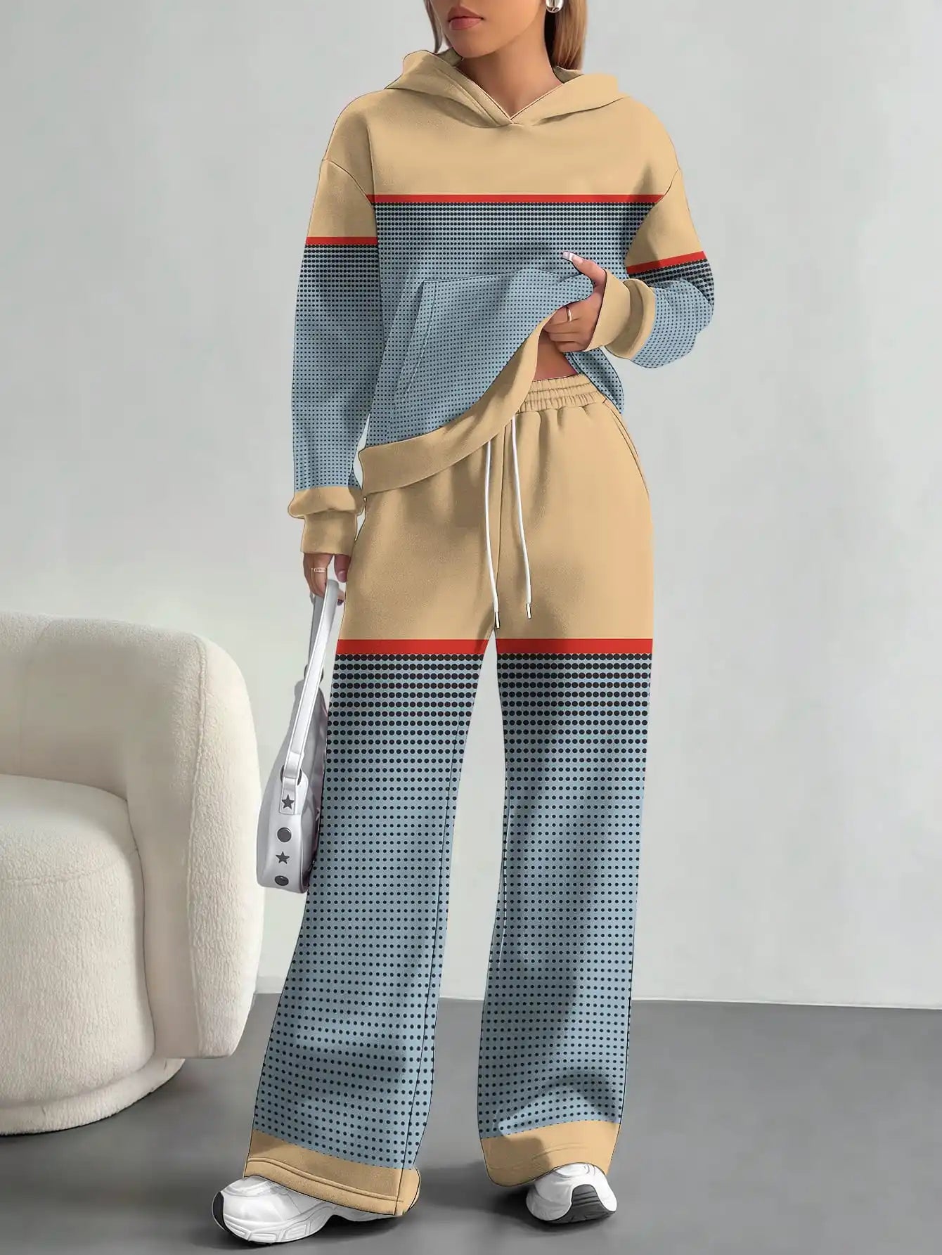 Foreign trade flame splicing printing new hot style 2025 new pink gradient fashion casual European and American women's suit - Colouronova