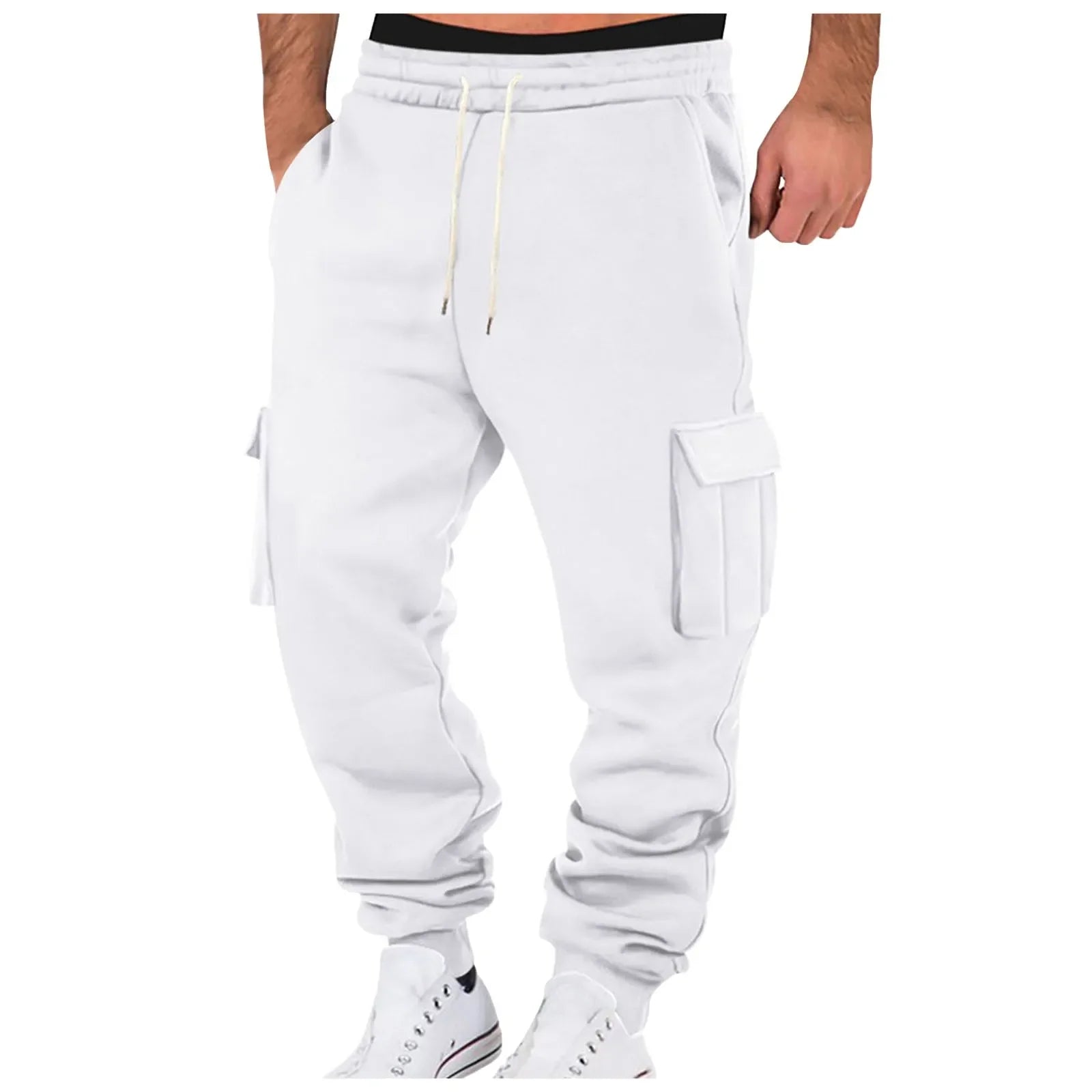 Autumn and Winter New Slim Fit Casual Pants Mens Slim Fit Cargo Pants Long Outdoor Thermal Warm Gym Joggers Cotton Sweatpants - Colouronova