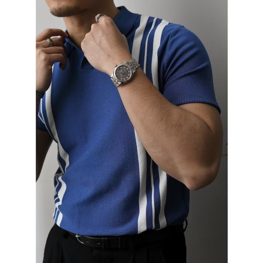 Fashion Casual Lapel Pure Color Polo Shirt Casual Knitted Short-Sleeved Men's Summer New Breathable Trendy Men's T-Shirt Colouronova