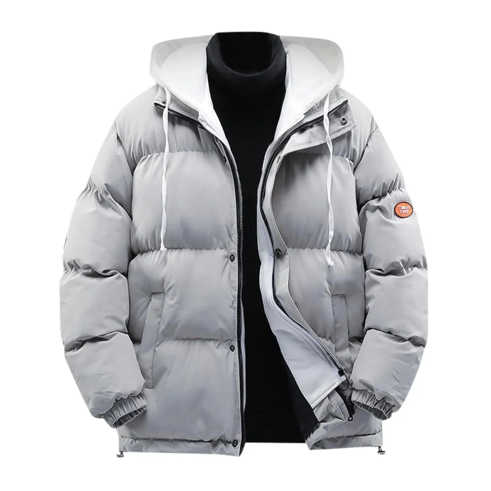 Men'S Autumn Winter Fashion Casual Jacket Cotton-Padded Warm Pure Color Down Jacket With Hat Winter Men'S Cotton-Padded Coat - Colouronova