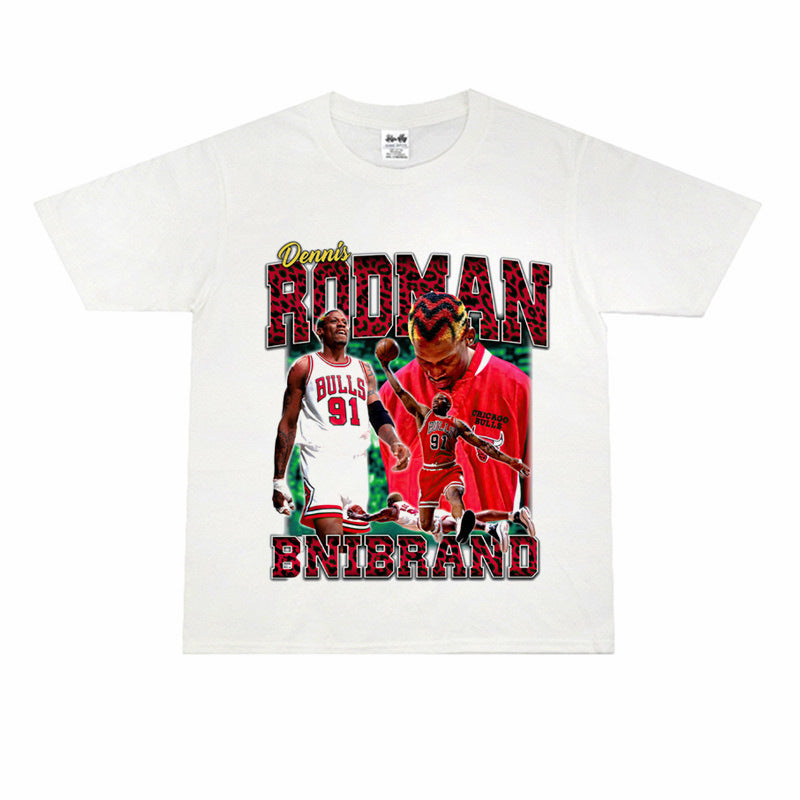 Vintage Basketball Player Print Cotton T-Shirt Colouronova
