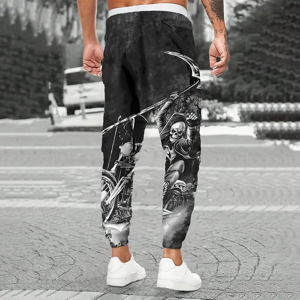Winter New Thick Warm Pants Fashion Skull Printed Sweatpants Men's Sports Pants Men's Loose Casual Pocket Drawstring Sweatpants - Colouronova