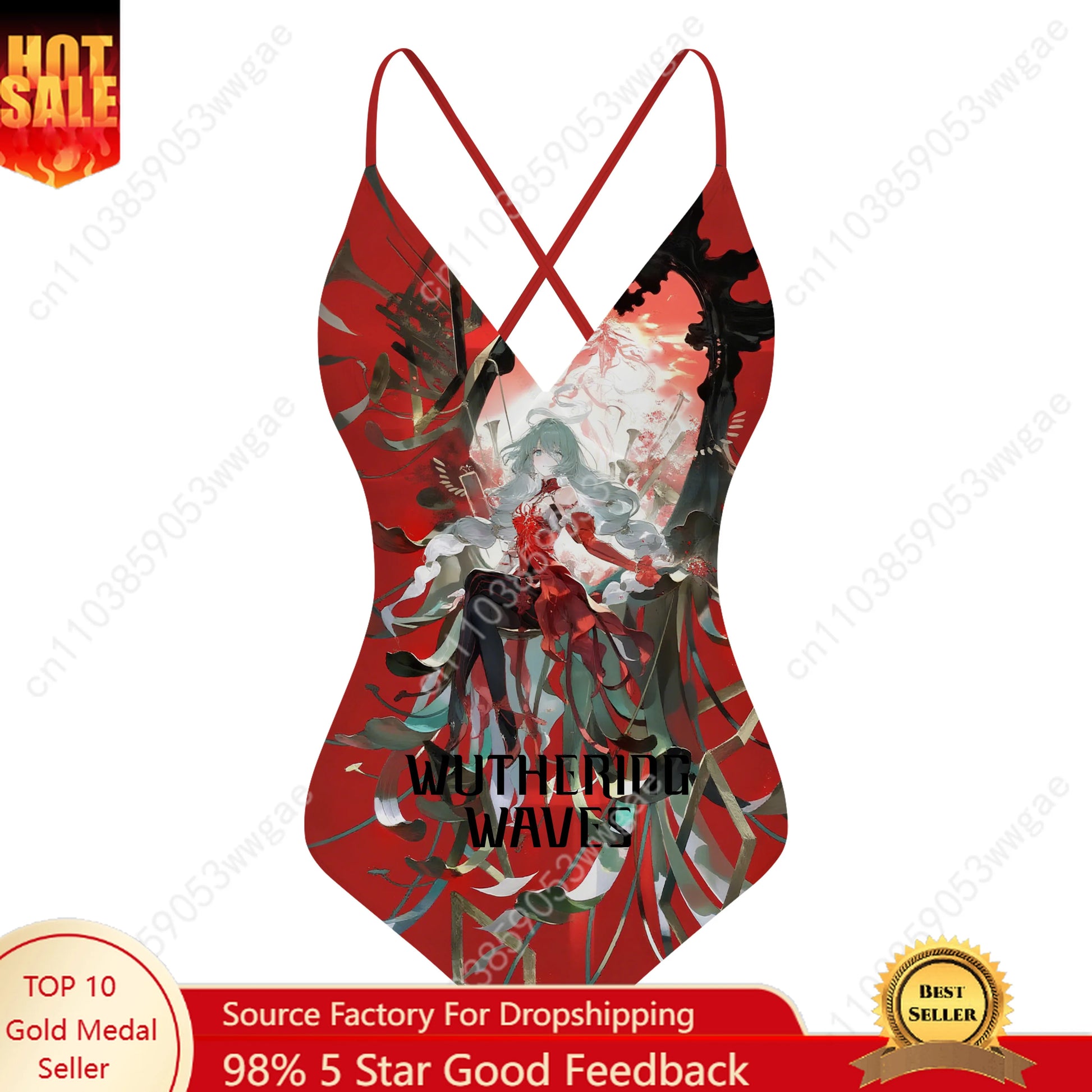 Wuthering Waves V-neck Halter Back Swimsuits Womens Bathing Suits Personalized Bikini Beach Sexy Swimwear Customized Beachwear - Colouronova