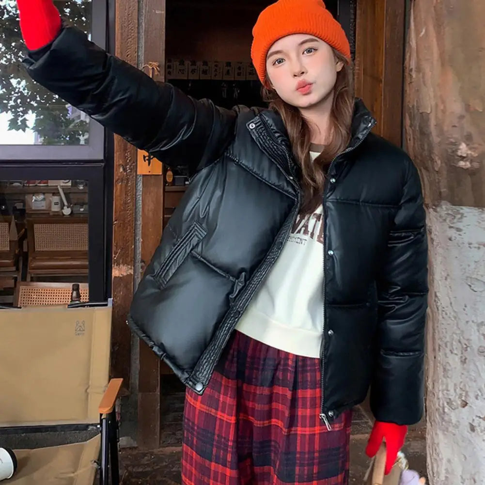 Winter Down Coat Thickened Padded Stand Collar Short Zipper Windproof Heat Retention Outwear Cotton Jacket - Colouronova