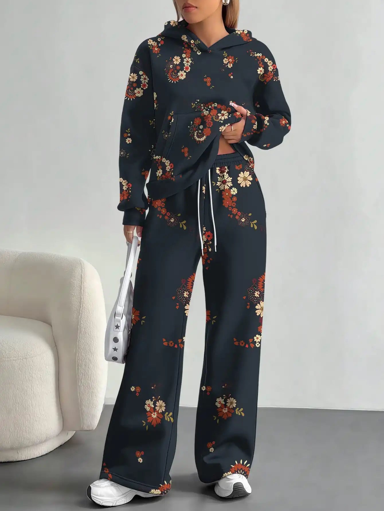Splicing foreign trade 2025 floral pattern new hot style autumn and winter new fashion casual European and American suits for - Colouronova