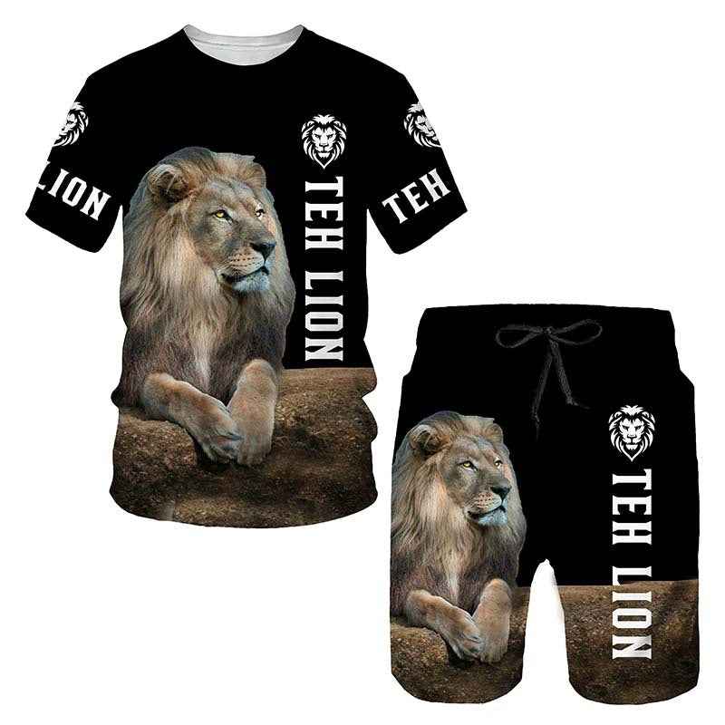 Men's 3D Lion Print Sportswear Set