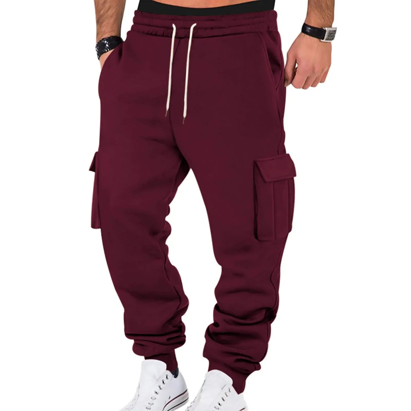 Autumn and Winter New Slim Fit Casual Pants Mens Slim Fit Cargo Pants Long Outdoor Thermal Warm Gym Joggers Cotton Sweatpants - Colouronova