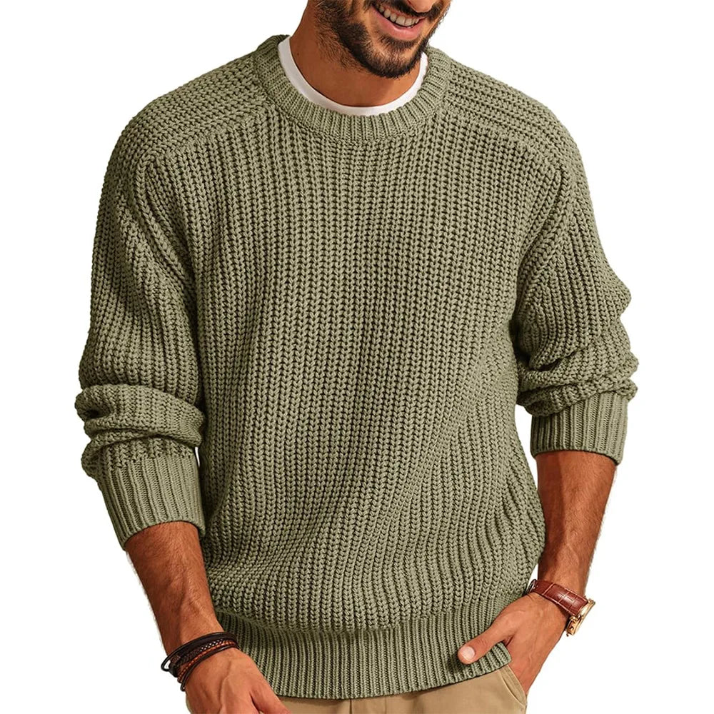 Men Round Neck Pullovers Vintage Solid Long Sleeve Jumpers Knit Sweater Loose Casual Basics Sweaters Autumn Winter 2025 - Colouronova