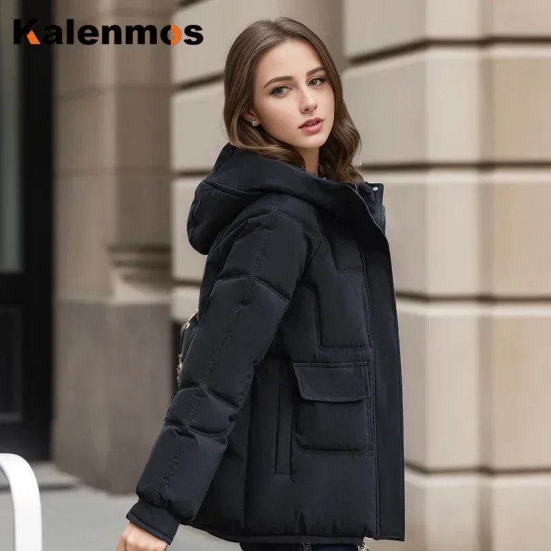 Women Full Sleeve Hooded Zipper Parkas Stand Collar Loose Drawstring Jackets Thick Warm Pockets Casual Coats Autumn Winter - Colouronova