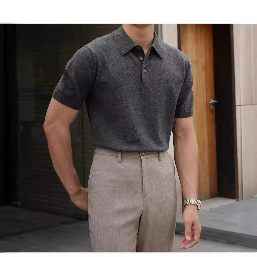 Fashion Casual Lapel Pure Color Polo Shirt Casual Knitted Short-Sleeved Men's Summer New Breathable Trendy Men's T-Shirt Colouronova