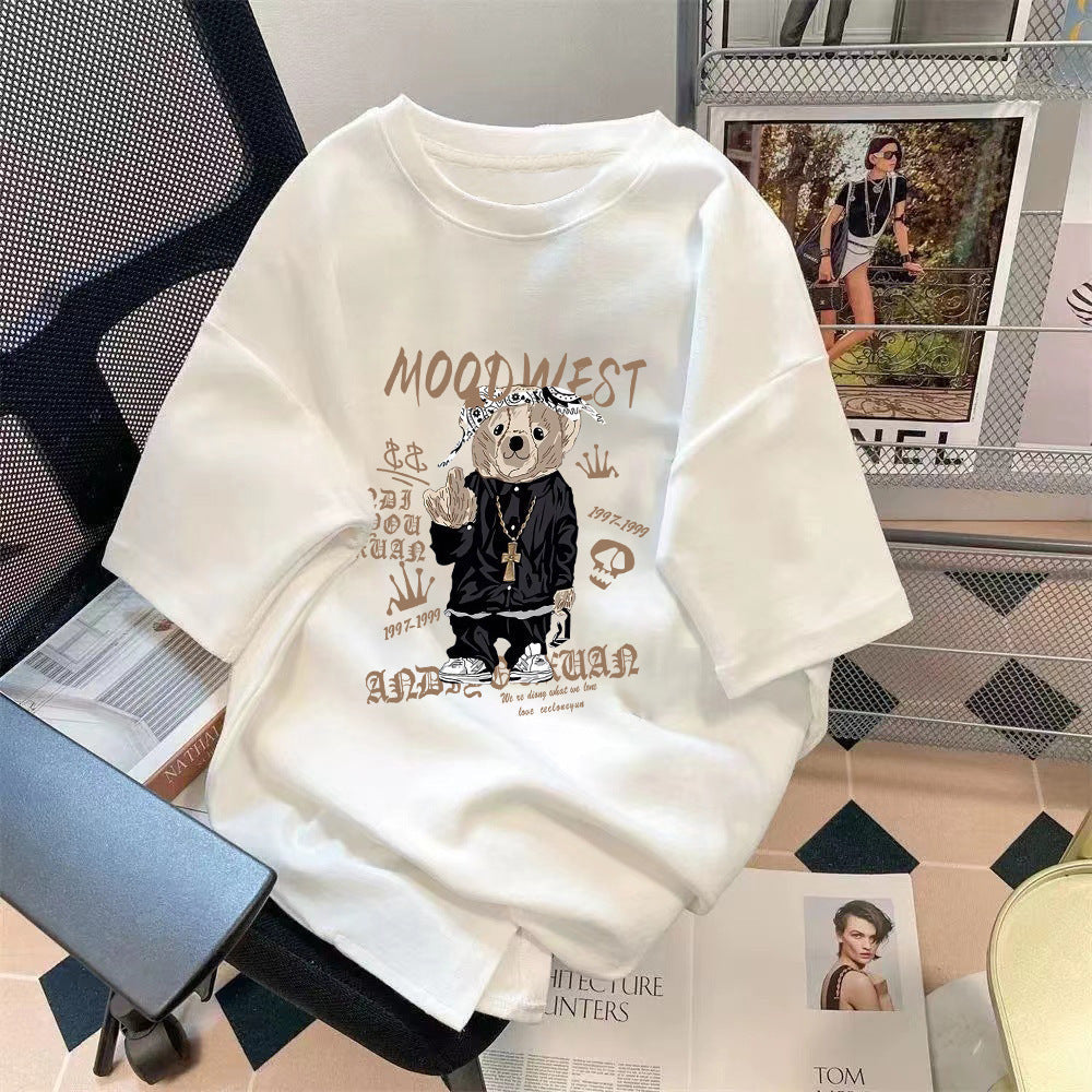 Trendy Summer Bear Print Loose T-Shirt Colouronova