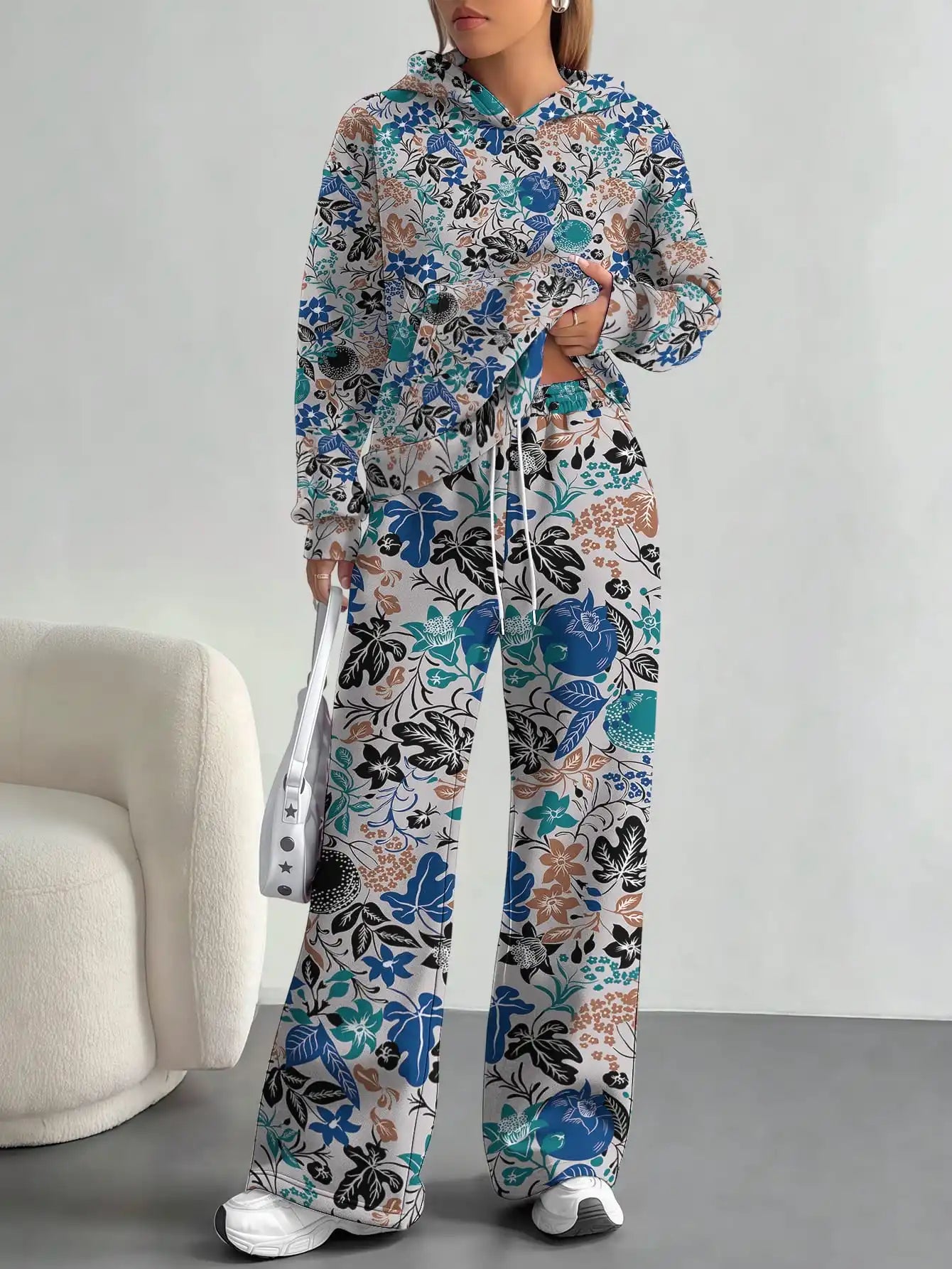 Splicing foreign trade 2025 floral pattern new hot style autumn and winter new fashion casual European and American suits for - Colouronova